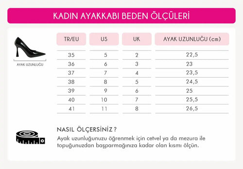 Kadın ayakkabı numarası tablosu.
