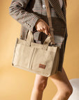 Pembe Potin 3 Bölmeli Fermuarlı Canvas Kadın Omuz Çantası BAG4293-24TBag - 483054387512