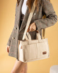 Pembe Potin 3 Bölmeli Fermuarlı Canvas Kadın Omuz Çantası BAG4293-24TBag - 483054387512