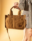 Pembe Potin 3 Bölmeli Fermuarlı Canvas Kadın Omuz Çantası BAG4293-24TBag - 483054387512