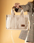 Pembe Potin 3 Bölmeli Fermuarlı Canvas Kadın Omuz Çantası BAG4293-24TBag - 483054387512