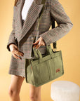Pembe Potin 3 Bölmeli Fermuarlı Canvas Kadın Omuz Çantası BAG4293-24TBag - 483054387512