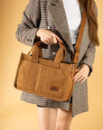 Pembe Potin 3 Bölmeli Fermuarlı Canvas Kadın Omuz Çantası BAG4293-24TBag - 483054387512