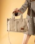 Pembe Potin 3 Bölmeli Fermuarlı Canvas Kadın Omuz Çantası BAG4293-24TBag - 483054387512