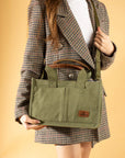 Pembe Potin 3 Bölmeli Fermuarlı Canvas Kadın Omuz Çantası BAG4293-24TBag - 483054387512