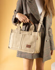 Pembe Potin 3 Bölmeli Fermuarlı Canvas Kadın Omuz Çantası BAG4293-24TBag - 483054387512
