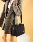 Pembe Potin 3 Bölmeli Fermuarlı Canvas Kadın Omuz Çantası BAG4293-24TBag - 483054387512