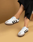 Pembe Potin Bağcıklı Comfort Taban 3 Şeritli Kadın Sneaker 001-1009-24BeyazSiyah - Beyaz / 36 - 483054747960