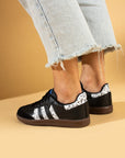 Pembe Potin Bağcıklı Comfort Taban 3 Şeritli Kadın Sneaker 001-1009-SiyahBeyazŞal - 483054747960