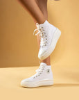 Pembe Potin Bağcıklı Kalın Taban Bilekte Keten Kadın Sneaker 57-103-23Fhn - 483054747960