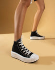Pembe Potin Bağcıklı Kalın Taban Bilekte Keten Kadın Sneaker 57-103-23Fhn - 483054747960