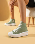 Pembe Potin Bağcıklı Kalın Taban Bilekte Keten Kadın Sneaker 57-103-23Fhn - 483054747960