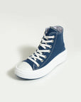 Pembe Potin Bağcıklı Kalın Taban Bilekte Keten Kadın Sneaker 57-103-23Fhn - Lacivert / 36 - 483054747960