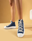 Pembe Potin Bağcıklı Kalın Taban Bilekte Keten Kadın Sneaker 57-103-23Fhn - 483054747960