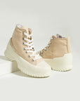 Pembe Potin Bağcıklı Kalın Taban Bilekte Keten Kadın Sneaker 57-102-23 - 483054747960