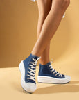Pembe Potin Bağcıklı Kalın Taban Bilekte Keten Kadın Sneaker 57-103-23Fhn - 483054747960