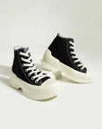 Pembe Potin Bağcıklı Kalın Taban Bilekte Keten Kadın Sneaker 57-102-23 - 483054747960