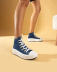 Pembe Potin Bağcıklı Kalın Taban Bilekte Keten Kadın Sneaker 57-103-23Fhn - 483054747960