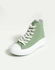 Pembe Potin Bağcıklı Kalın Taban Bilekte Keten Kadın Sneaker 57-103-23Fhn - Yeşil / 36 - 483054747960