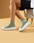 Pembe Potin Bağcıklı Kalın Taban Bilekte Keten Kadın Sneaker 57-103-23Fhn - 483054747960