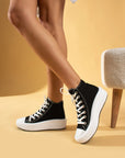 Pembe Potin Bağcıklı Kalın Taban Bilekte Keten Kadın Sneaker 57-103-23Fhn - 483054747960