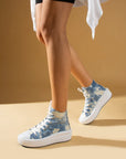 Pembe Potin Bağcıklı Kalın Taban Bilekte Keten Kadın Sneaker 57-103-23Fhn - 483054747960