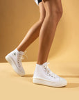 Pembe Potin Bağcıklı Kalın Taban Bilekte Keten Kadın Sneaker 57-103-23Fhn - 483054747960
