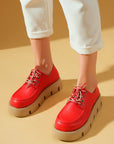 Pembe Potin Bağcıklı Kalın Taban Loafer Kadın Ayakkabı 54-103-23 - 483054289208