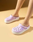 Pembe Potin Beyaz Şeritli Yüksek Taban Comfort Eva Kadın Sandalet 011-812-25 - 483054682424