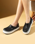 Pembe Potin Beyaz Şeritli Yüksek Taban Comfort Eva Kadın Sandalet 011-812-25 - Siyah / 36 - 483054682424