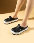 Pembe Potin Beyaz Şeritli Yüksek Taban Comfort Eva Kadın Sandalet 011-812-25 - 483054682424