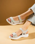 Pembe Potin Deri Görünümlü Comfort Taban Çift Bantlı Kadın Sandalet 59-78-24 - Gri / 36 - 483054682424