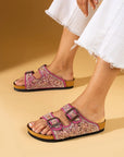 Pembe Potin Doğal Taşlı Çift Tokalı Anatomik Taban Kadın Terlik 51-604-24 - 483054780728
