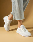 Pembe Potin Esnek Taban Bağcıklı Rahat Kalıp Kadın Sneaker 001-22-25 - 483054747960