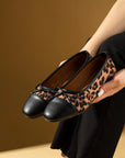 Pembe Potin Fiyonk Detaylı Rahat Kalıp Leopar Desenli Kadın Babet 57-38-25Leopar - Siyah / 36 - 483054354744
