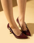 Pembe Potin Gold Topuk Detaylı Kadın Stiletto 71-800-24Rugan - 483054813496