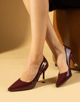 Pembe Potin Gold Topuk Detaylı Kadın Stiletto 71-800-24Rugan - Bordo / 36 - 483054813496