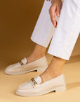 Pembe Potin Gold Zincir Detaylı Rahat Kalıp Kadın Loafer Ayakkabı 001-5001-24 - Bej / 36 - 483054584120