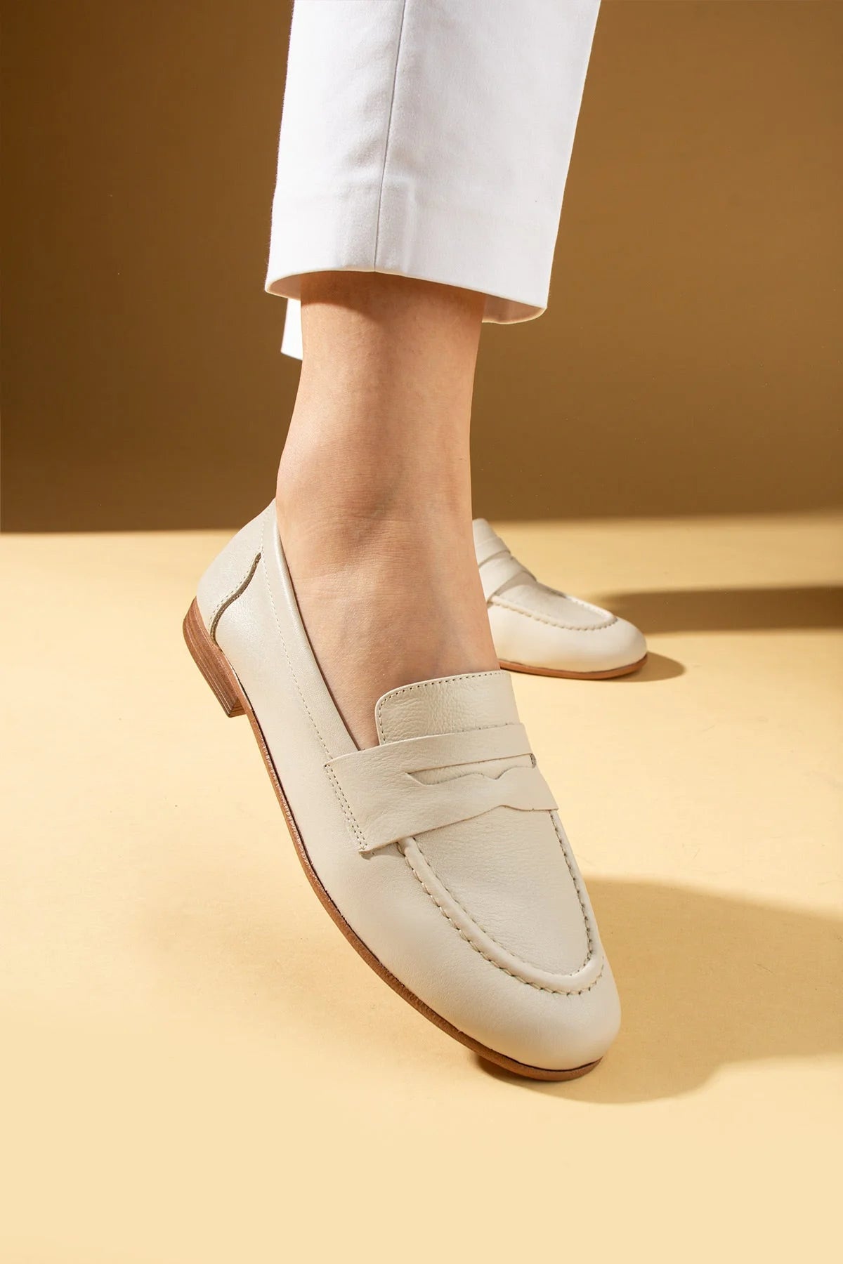 Pembe Potin Hakiki Deri Rahat Kalıp Kadın Babet 017-078-25 - Bej / 36 - 483054354744