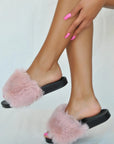 Pembe Potin Kalın Bant Tüylü Comfort Taban Moda Kadın Terlik 001-673-22 - Pudra / 36 - 483054780728