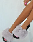 Pembe Potin Kalın Bant Tüylü Comfort Taban Moda Kadın Terlik 001-673-22 - 483054780728