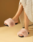 Pembe Potin Kalın Bant Tüylü Comfort Taban Moda Kadın Terlik 001-673-22 - 483054780728