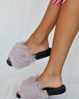 Pembe Potin Kalın Bant Tüylü Comfort Taban Moda Kadın Terlik 001-673-22 - Pembe / 36 - 483054780728