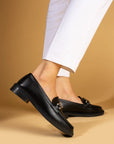 Pembe Potin Kalın Gold Zincir Detaylı Rahat Kalıp Kadın Loafer Ayakkabı 001-5000-24 - Siyah / 36 - 483054584120