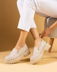 Pembe Potin Kalın Taban Rahat Kalıp Loafer Kadın Ayakkabı 83-148-24Rugan - 483054584120