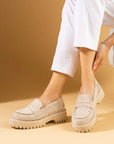 Pembe Potin Kalın Taban Rahat Kalıp Loafer Kadın Ayakkabı 83-148-24Nubuk - Bej / 36 - 483054584120