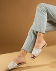 Pembe Potin Nakışlı Tek Bant Rahat Taban Kadın Moda Terlik 41-875-22 - 483054780728