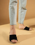 Pembe Potin Nakışlı Tek Bant Rahat Taban Kadın Moda Terlik 41-875-22 - 483054780728