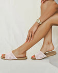 Pembe Potin Nakışlı Tek Bant Rahat Taban Kadın Moda Terlik 41-875-22 - 483054780728