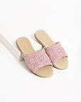 Pembe Potin Nakışlı Tek Bant Rahat Taban Kadın Moda Terlik 41-875-22 - 483054780728